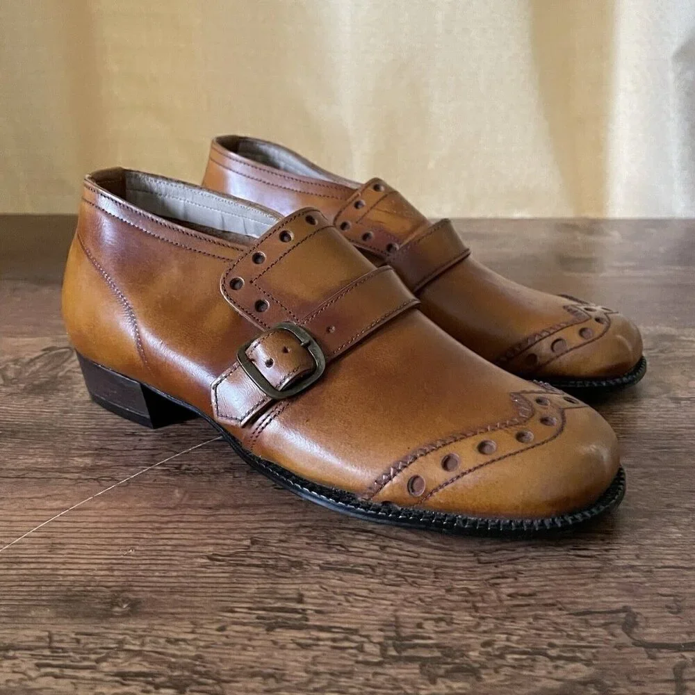 Vintage 1970s Stride Rite Childrens Shoes Sz 12.5 Brown Leather Wingtip Loafer